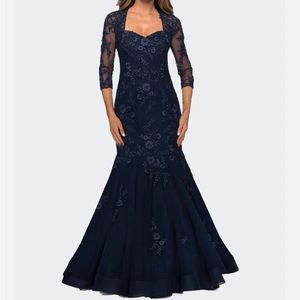 La Femme Navy Blue Sz12 Mermaid Gown